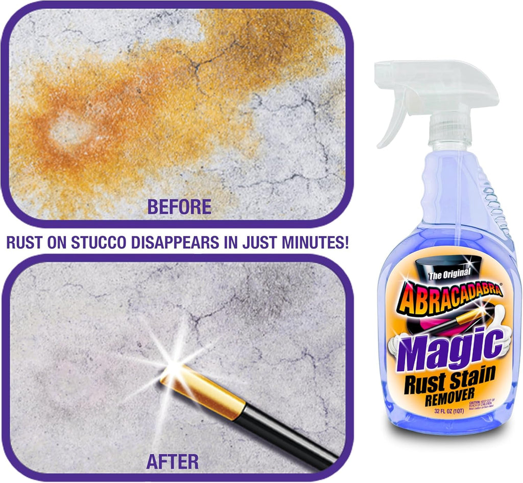 Abracadabra® Magic Rust Remover 32oz – Rust Stain, Hard Water & Calcium Remover for Concrete, Fiberglass, Glass, fabrics, Vinyl, Metals, Carpet & More – Fast & Powerful Cleaning for Home & Outdoor Use