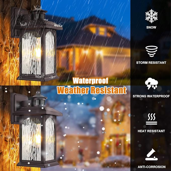 2 Packs Motion Sensor Outdoor Lights - Brown Dusk to Dawn Outdoor Lighting, Oil Rubbed Bronze Exterior Light Fixtures, Waterproof Porch Lights Wall Sconce for House, Garage, Entryway Anti-Rust