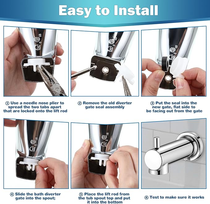 Enhon 2 Set Tub Spout Diverter Repair Kit, Includes 2 x Diverter Valve Stems, 2 x Cup Seals and 2 x Gates, Bathroom Shower Bathtub Leaky Faucet Repair Replacement Parts(Chrome,Modern)