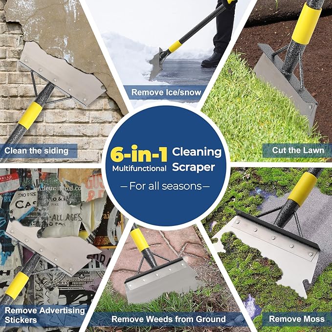 Multifunctional Flat Scraper, 88" Long Handle Manual Weeder, Heavy Duty Metal Floor Scraper Ice Chopper Snow Shovel Spade Garden Tool for Scraping, Ice Remove, Digging, Weeding, Lawn Edging