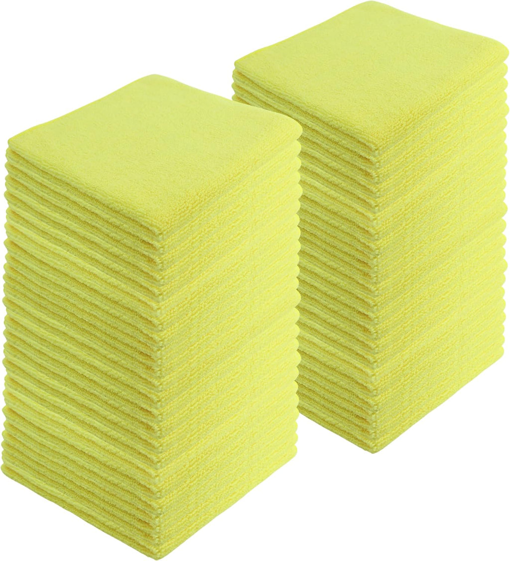 Microfiber Cleaning Cloths,48 Pack, 16"x16", All-Purpose, Softer, Highly Absorbent, Lint-Free, Reusable, Washable Pro Towels, Yellow, for House, Kitchen, Bathroom, Car, Office
