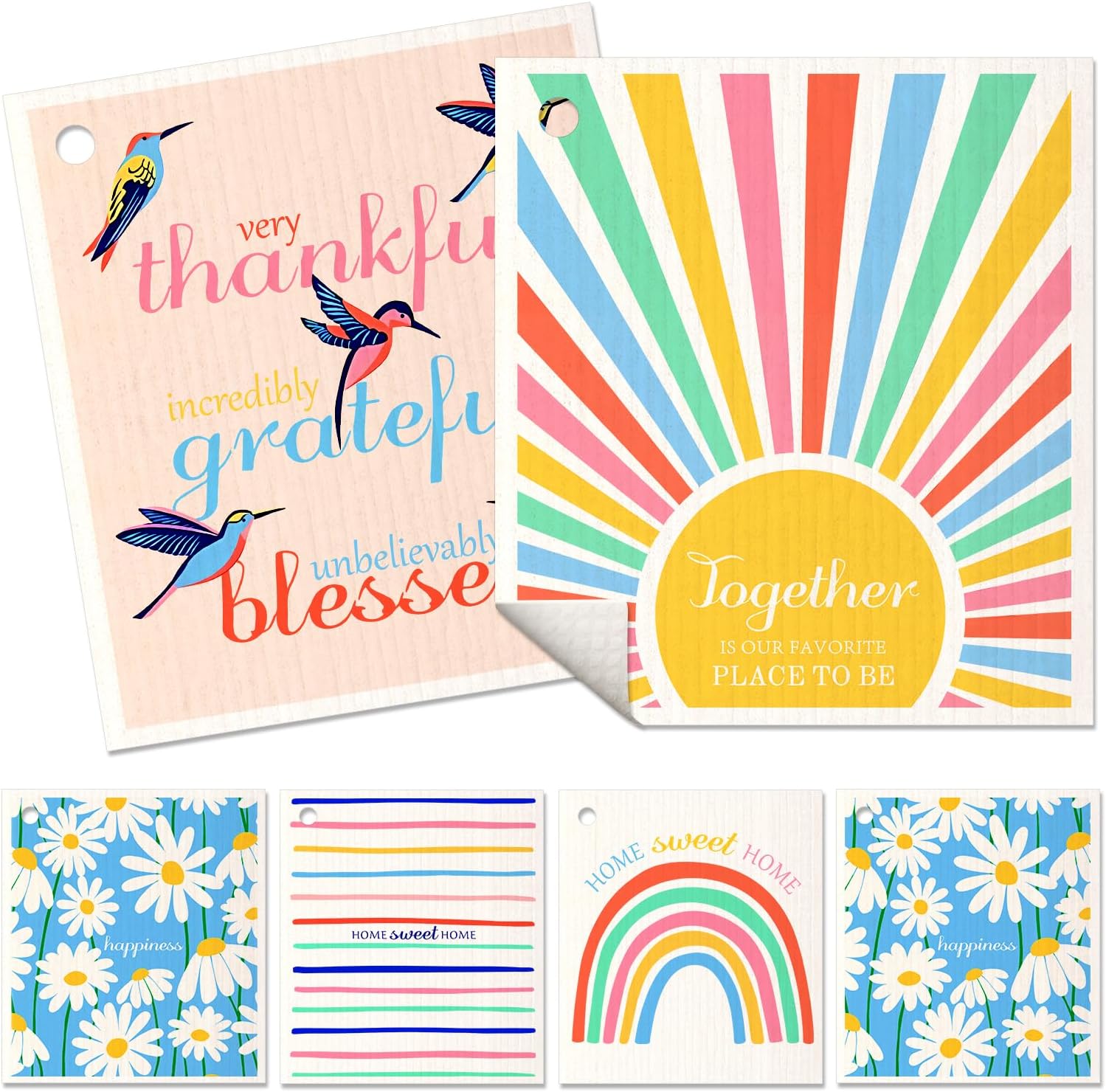 6 Pack Swedish Dishcloths for Kitchen - Reusable Dish Cloths for Washing Dishes Absorbent Cute Funny Kitchen Towels Cleaning Sponge, Rainbow