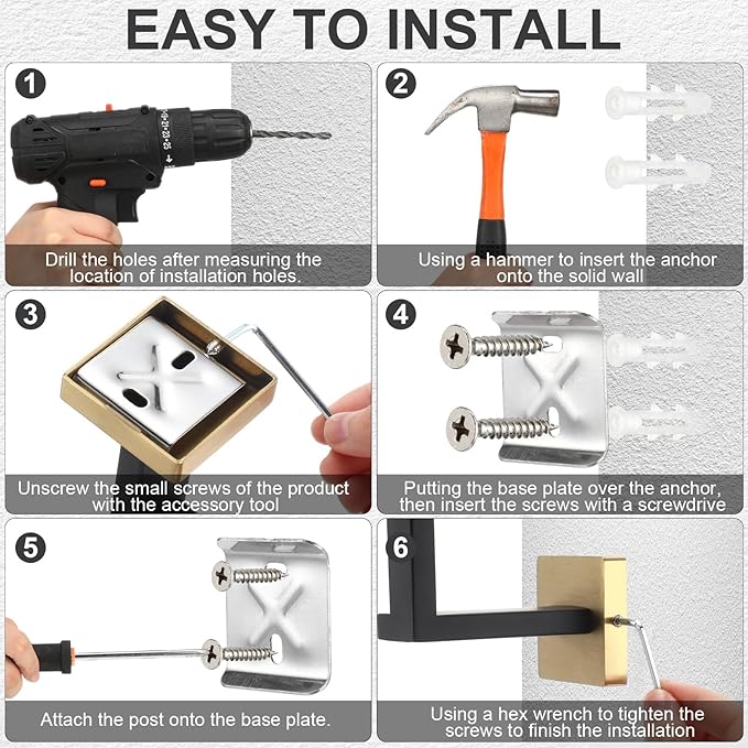 Gisafai 10 Pcs Bathroom Hardware Accessories Set 23.6 Inch Bath Towel Bar Kit Stainless Steel Bathroom Hardware Set Towel Racks Ring Hooks Paper Holder for Wall Mounted (Black Gold)