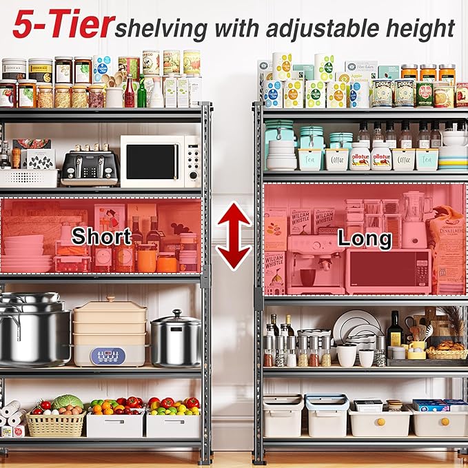TigerParty 2050LBS Heavy Duty Garage Shelving, 5-Tier Adjustable Storage Shelves, Metal Shelving Unit and Storage Rack for Pantry, Basement, Warehouse, 72" H x 36" W x 16" D, MDF Borad