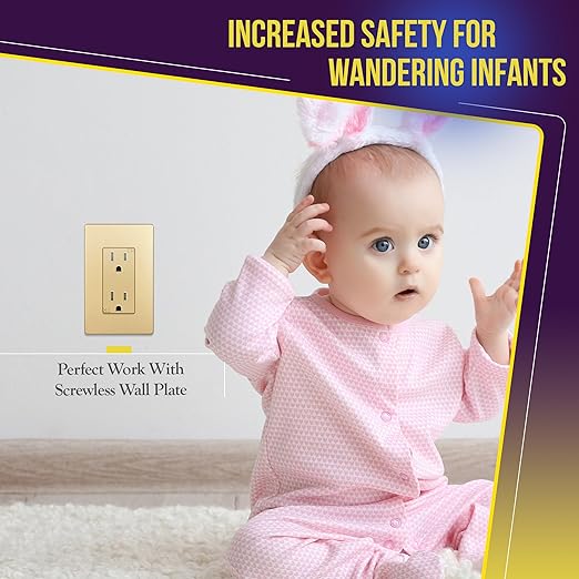 ENERLITES Elite Series Decorator Receptacle Outlet Child Safe Tamper-Resistant, Gloss Finish, Self-Grounding, 2-Pole, Residential Grade, 15A 125V, UL Listed, 61501-TR-GD-10PCS, Gold (10 Pack)
