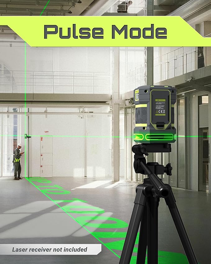 LASGOO Green Laser Level Self Leveling, 360° Horizontal Laser with Vertical Laser Line, 4 Brightness Levels Pulse Mode for Floor Tile Wall Construction, L-Bracket, Batteries and Carry Bag Included