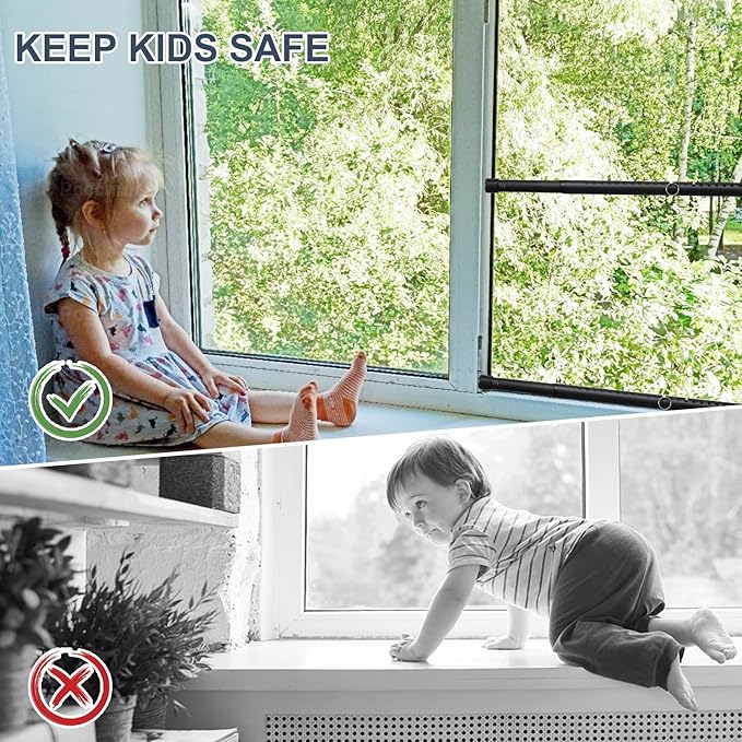 DIIG Sliding Door Security Bar 2packs, 17.7-50.5inch Adjustable Locking Window Safety Bar with Rubber Tips,Diameter 1inch Window Security Bar for Home Apartment (Black 2Packs)