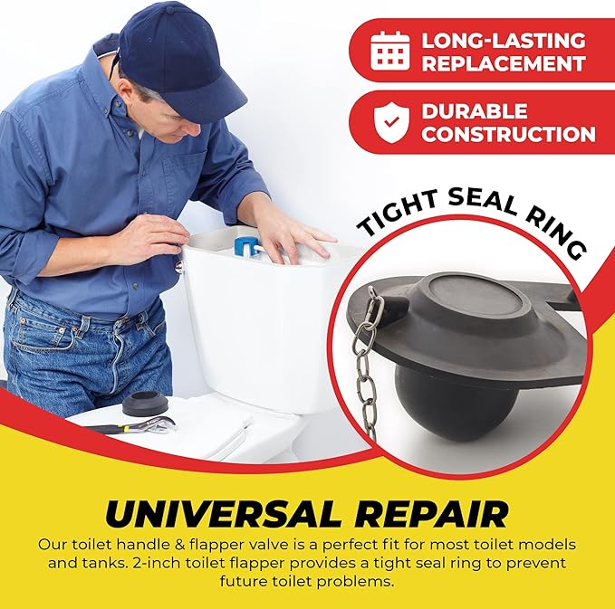 Qualihome Front Mount Chrome Toilet Handle Replacement Kit with 2 Inch Universal Toilet Flapper Replacement Kit and Stainless Steel Toilet Flapper Chain
