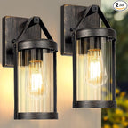 2-Pack Outdoor Wall Lights, Waterproof Outside Light Fixtures Wall Mount with Clear Ribbed Glass, Modern Bronze Exterior Wall Sconce Front Porch Lights for House, Patio, Garage, Bulbs Not Included