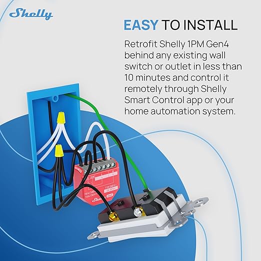 Shelly 1PM Gen4 | Wi-Fi, Zigbee, Matter Smart Relay Switch with Power Metering, 1-Channel 16A | Home Automation | Alexa, Google Home, Apple HomeKit Compatible | iOS Android App | No Hub