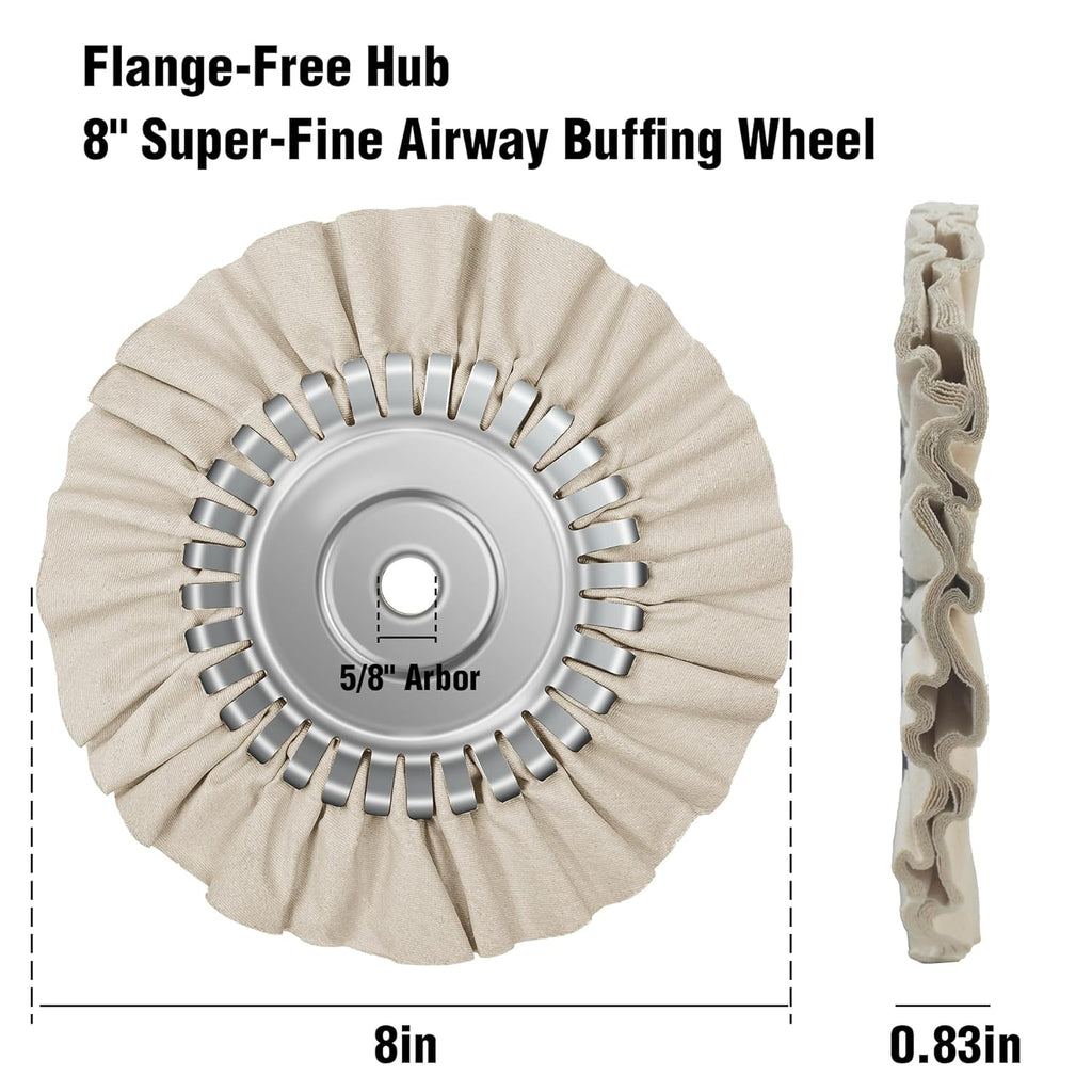 2PCS 8" Airway Buffing Wheel with 5/8" Arbor Flange-Free Hub，White Buffing Wheels for Angle Grinder, Mirror-Like Finishing Polishing Wheel for Aluminum Wheels Stainless Steel Chrome