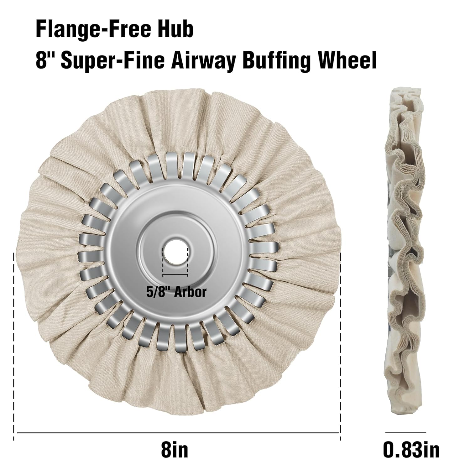 2PCS 8" Airway Buffing Wheel with 5/8" Arbor Flange-Free Hub，White Buffing Wheels for Angle Grinder, Mirror-Like Finishing Polishing Wheel for Aluminum Wheels Stainless Steel Chrome