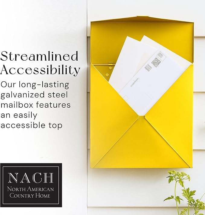 NACH Mailboxes for Outside Wall Mount, 12 x 12 x 4.8 inch Yellow Mail Boxes for House Outside, Waterproof Mailboxes for Outside - Chicago Style Mail Box
