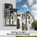 Aluminum Outdoor Wall Lights 14.5 Inch Exterior Porch Lights Wall Mount with Water Ripple Glass Black Outdoor Lighting Fixtures Wall Mount E26 Socket