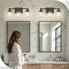 DORESshop 20 Inch Bathroom Light Fixtures, 3-Light Black with Gold Trim Over Mirror with Clear Glass Shade, Vanity Lights for Living Room Bedroom, ETL Listed