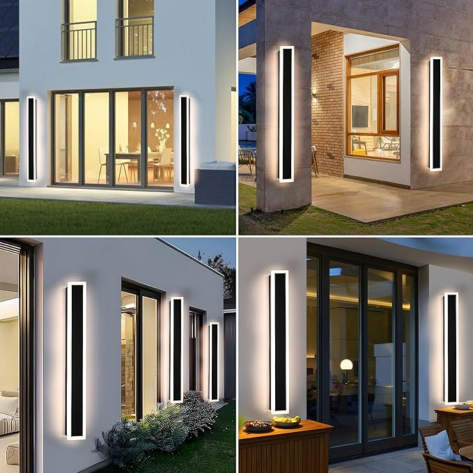 MELUCEE Exterior Wall Lights for House 2 Pack 60 Inch Long Strip Modern Outdoor Light Wall Fixture Sconce, Dimmable Outside Linear Exterior Lights, Black Wall Mount Lighting for Porch Corridor, Garage