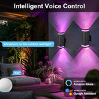 wowlite Smart Up and Down Lights Outdoor 2 Pack, RGBCW Exterior Lighting Fixtures WiFi App Control 2700K-6500K Ambience Wall Sconce Light Color Changing, Black Exterior Lights for House Porch Patio