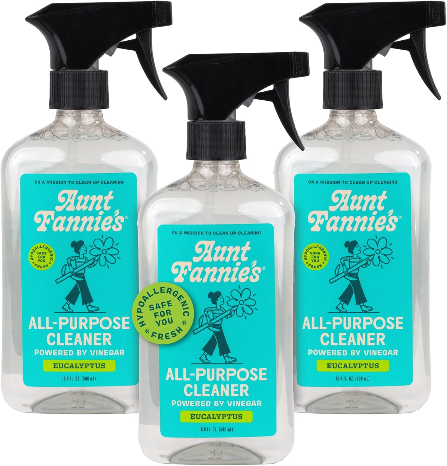 Aunt Fannie's All Purpose Household Cleaner, Multi-surface Spray, Powered by Vinegar for Kitchen, Bath, Windows and Countertops, Eucalyptus Scent (Pack of 3)