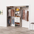 ClosetMaid SuiteSymphony 25-Inch Closet System Tower with (3) Hang Rods, (2) Drawers, (2) Angled Shoe Shelves, and (2) Top Shelves, White Timber