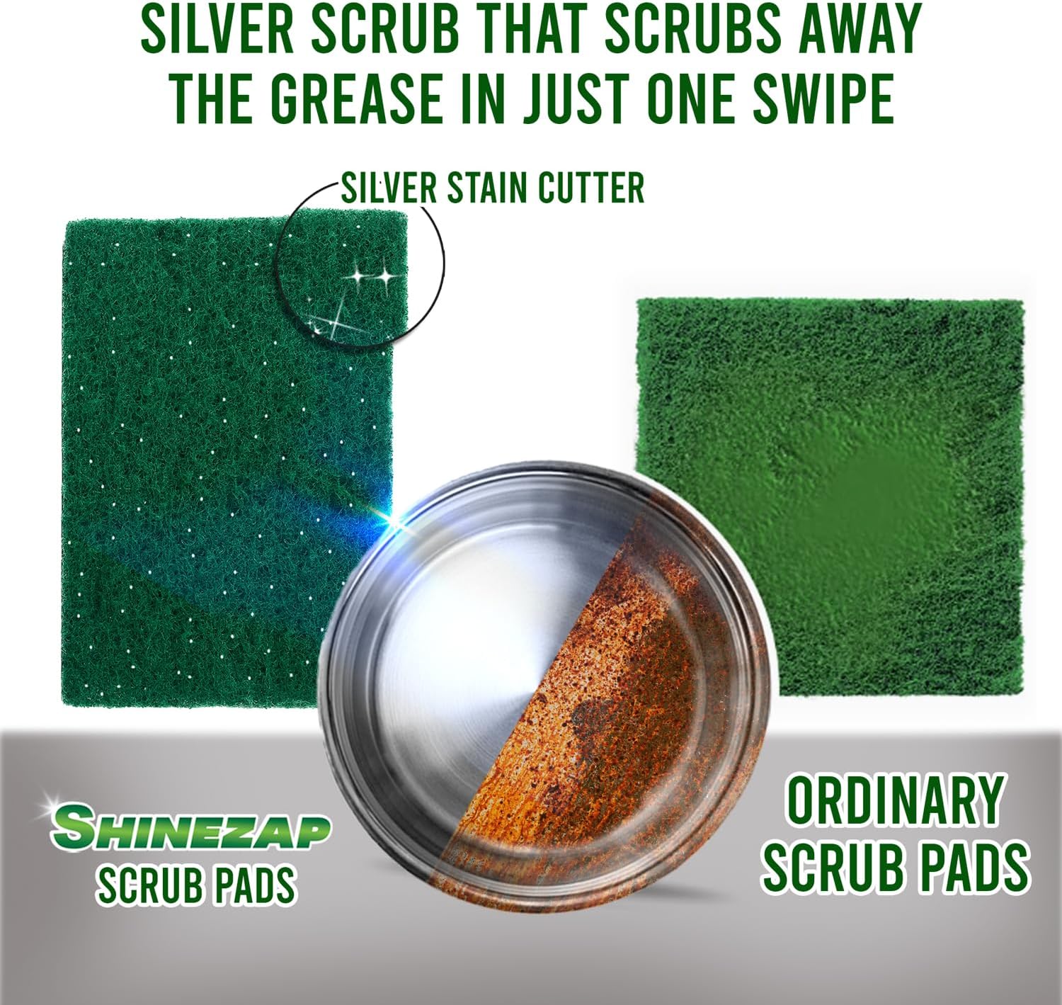 12 PCS Heavy Duty Scour Pads, Non Abrasive Green Nylon Reusable Scrub Pads for Kitchen, Sink, Dishes, Garage and Multipurpose Cleaning