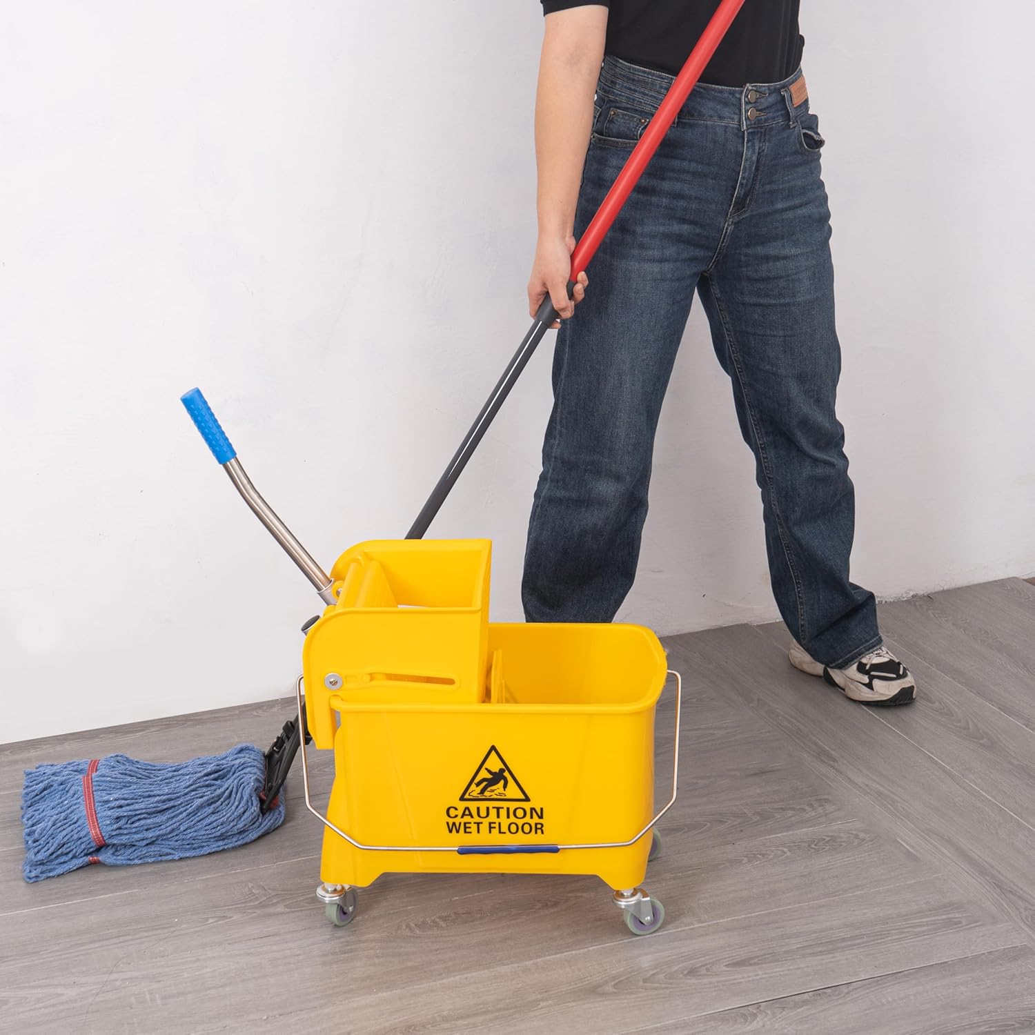 Matthew 2 Set&2 Replacement Commercial&Residential Mop Heavy Duty Industrial Mops w/Adjustable Side-Gate Handle(Quick-Change Gripper) Looped-End String Wet Cotton Mop for Home,Office,Workshop