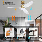 48 Inch Smart Ceiling Fans with Lights and Remote Control,Dimmable LED Light,Outdoor Indoor Gold White Ceiling Fan,Quiet DC Motor,WIFI Alexa App Workable,for Modern Bedroom Living Room Patio