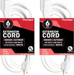 2 Pack White Extension Cord 6 ft, 16/3 SJTW Weatherproof Indoor & Outdoor Extension Cord 3 Prong Grounded Plug, Heavy Duty Power Cable Great for Home, Office & Outdoor Lights, US Veteran Owned