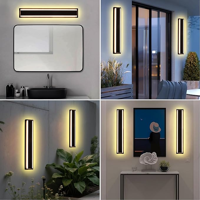 MELUCEE 24inch Long Outdoor Wall Lights 2 Pack Outside Linear Porch Lights 5 Color Dimmable Outside Garage Lighting Exterior Light Fixtures Wall Mount for House Patio Balcony Porch, IP65 Waterproof