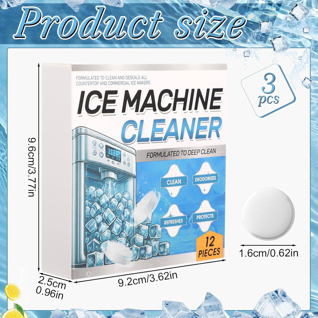 3 Pack 36 Pcs Ice Machine Cleaner Tablets Descaler, Clean Tablets for Ice Makers, Scale Remover for Countertop, Deep Cleaning, Remove Odor