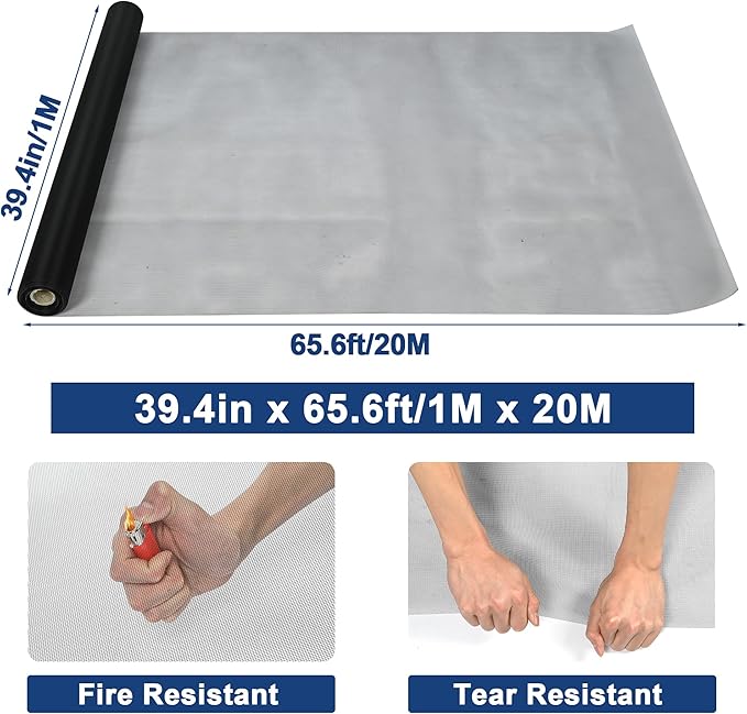 304 Stainless Steel Woven Wire Mesh Metal Window Screen Mesh Roll Security Mesh Roll for Door Screen/Patio Screen/Cabinets Mesh 20 Mesh 0.15mm Wire Dia (Black, 39.4in x 65.6ft)