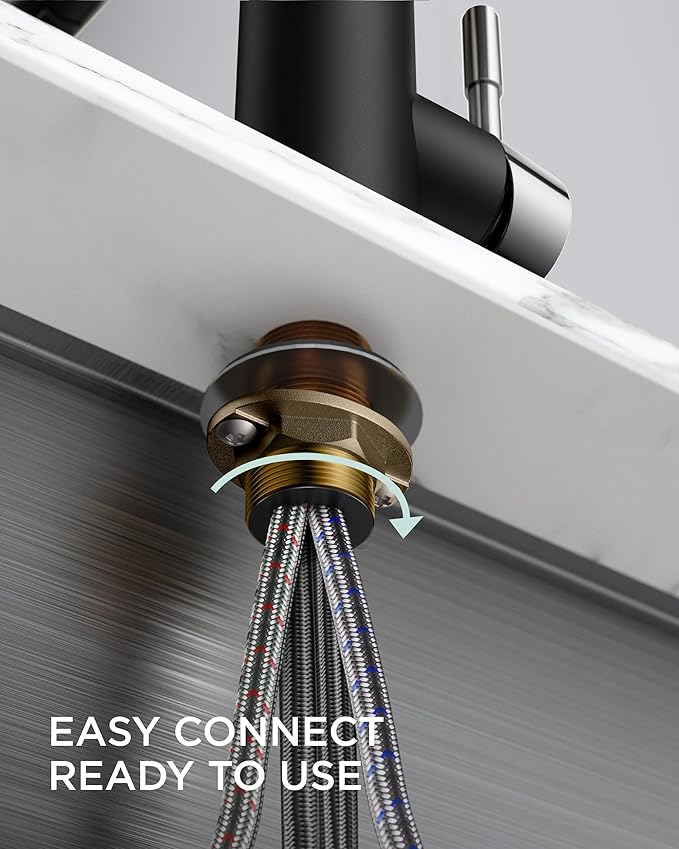 FORIOUS Kitchen Faucet with Pull Down Sprayer, Stainless Steel Commercial Single Handle Classic Spring Pull Out Sink Faucet for Pot Filler, Farmhouse Camper Bar Laundry Room, Black Chrome