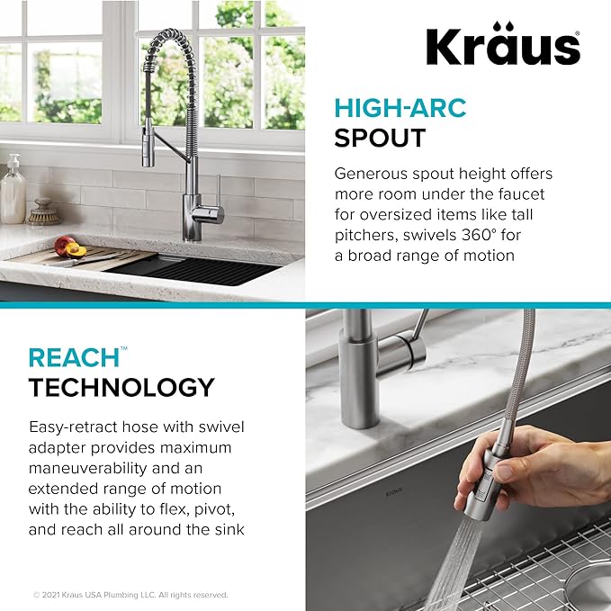 KRAUS Oletto Commercial Style Single Handle Pull Down Kitchen Faucet with QuickDock Top Mount Installation Assembly in Chrome, KPF-2631CH