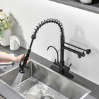Fapully Commercial Kitchen Faucet with Pull Down Sprayer and Water Filter, Matte Black 3 in 1 Kitchen Faucets with Drinking Water Faucet