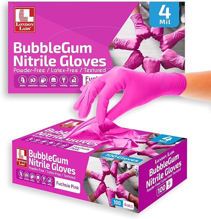 4 Mil – Fuchsia Pink Nitrile Gloves – Disposable Latex Free & Powder Free– Chemical Resistant, Pink Rubber Gloves