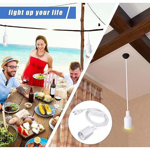 10 Pack Hanging Light Cord Pendant Light Cord with Switch Light Socket Extension Light Bulb Socket Cable Lamp Kit for E26 E27 Lamp Socket Lantern (White, 9.8 Feet)