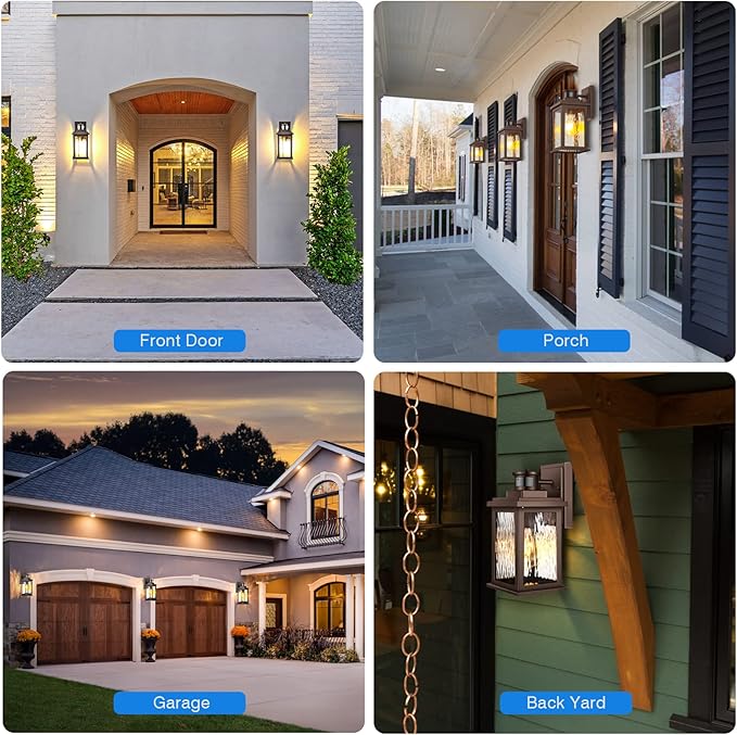 VIANIS Exterior Light Fixture with Motion Sensor, 2 Packs Oil Rubbed Bronze Dusk to Dawn Outdoor Porch Lights Wall Mount, Anti-Rust Aluminum Wall Lanterns with Tempered Glass for Garage Entrance