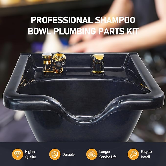 Salon Shampoo Bowl Faucet Vacuum Breaker Kit Spa Beauty Salon Shampoo Bowl Sink Hair Salon Bath Accessories Bathroom Hot Cold Faucet Spray Hose Replacement Set for Backwash Barber Chair