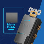 IDER Minimalist Design Matte Finish Lighted Triple Switch, Combination Frameless Decorator Switch with Locator Light, Ground Terminal, Single Pole, 15A 120-277V, UL Listed, LCS3-1P-SG, Space Gray