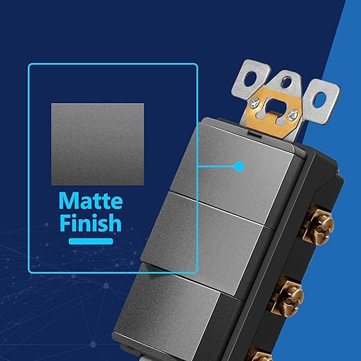 IDER Minimalist Design Matte Finish Lighted Triple Switch, Combination Frameless Decorator Switch with Locator Light, Ground Terminal, Single Pole, 15A 120-277V, UL Listed, LCS3-1P-SG, Space Gray