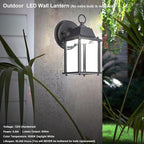 LIT-PaTH Outdoor LED Wall Lantern, Wall Sconce as Porch Lighting Fixture, 5000K Daylight White, 9.5W 800 Lumen, Aluminum Housing Plus Glass, Black Finish, 2-Pack