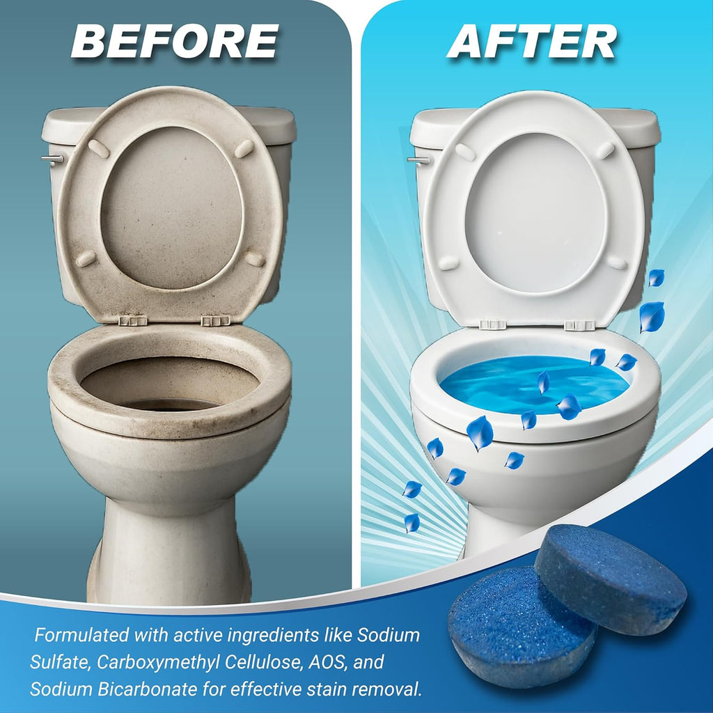 Automatic Toilet Bowl Cleaner Tablets – 40 Tabs - Blue Gel Toilet Tank Cleaner, Hard Water Ring Remover, Septic-Safe Heavy-Duty Stain & Smell Eliminator, Toilet Cleaning & Deodorizer