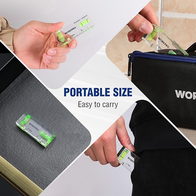 WORKPRO Small Level, 3 Inch Mini Level Tool, Magnetic Level with 2 Different Bubbles 90°/180°, Shatterproof Cross Check Bubble Level, Pocket Level for Picture Hanging Tool