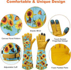 DLY Gardening Gloves for Women, Rose Gloves Gardening Thorn Proof, Long Garden Gloves for Women, Breathable Cowhide Leather Gauntlet (Small, Blue