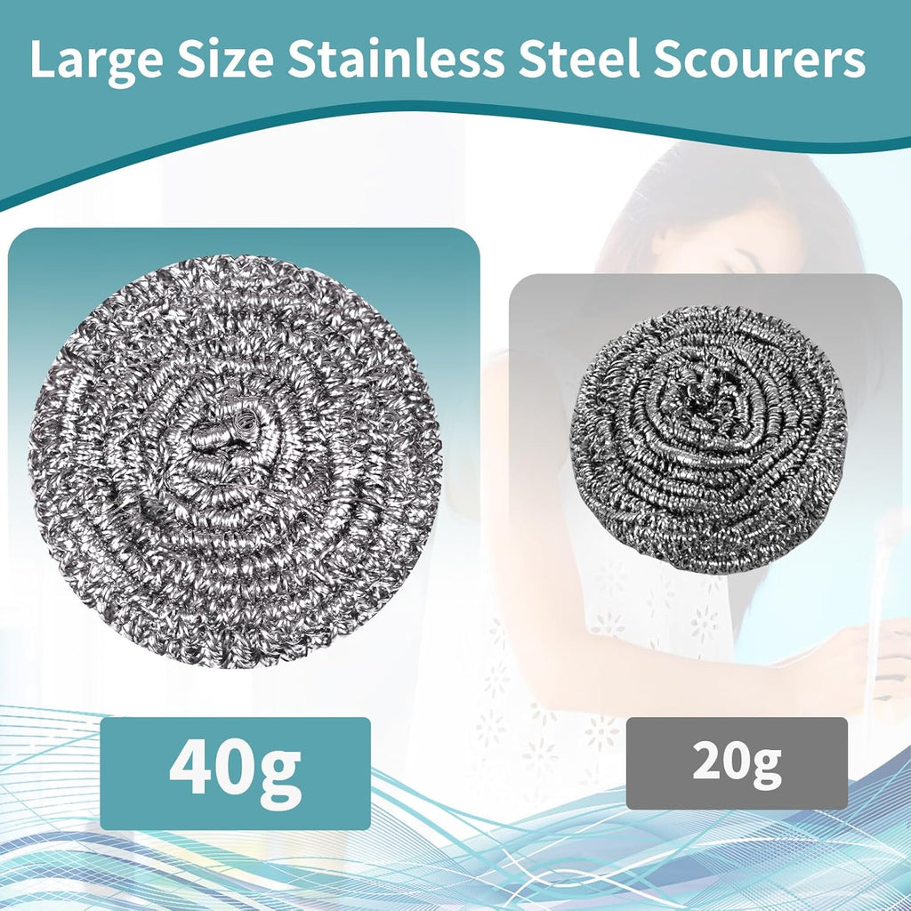 Stainless Steel Scourer Heavy Duty Scrubber Pads Steel Wool Pack of 6,40g