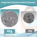 Stainless Steel Scourer Heavy Duty Scrubber Pads Steel Wool Pack of 6,40g