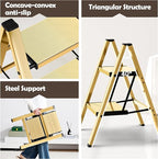 Taranta 2 Step Ladder,Aluminum Lightweight Folding 2 Step Stool with Anti-Slip Wide Pedal,330lbs Capacity Step Ladder for Household,Kitchen,Office - Gold
