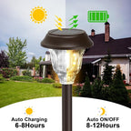 Solar Lights Outdoor Waterproof, Glass Metal Solar Pathway Lights, 6 Pack Outdoor Solar Lights for Garden Yard Driveway, Brown