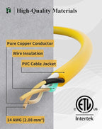 PLUGTUL 15FT Outdoor Extension Cord with Multiple Outlets, 14 Gauge, 3-Outlet, SJTW, 15A 14AWG 1875W SJTW, ETL Listed - Great for Garage, Garden and Home, Yellow