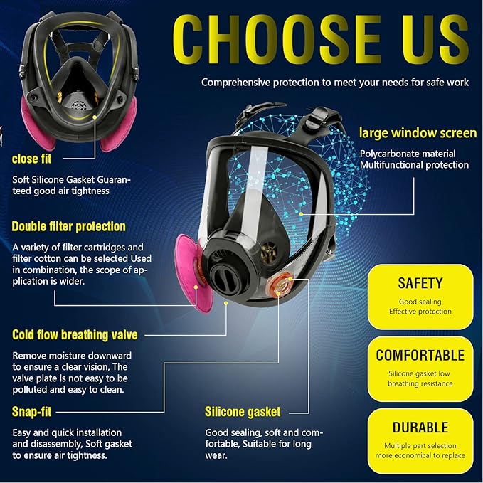 Reusable Half Face and Full Face Gas Mask with Activated Carbon Filter Against Organic Vapor/Dust/Chemical