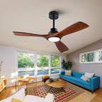 42" Wood Ceiling Fan with Lights Remote Control,Quiet DC Motor 3 Blade Ceiling Fans for Patio Living Room, Bedroom, Office,Indoor Outdoor(Black+Dark Walnut)